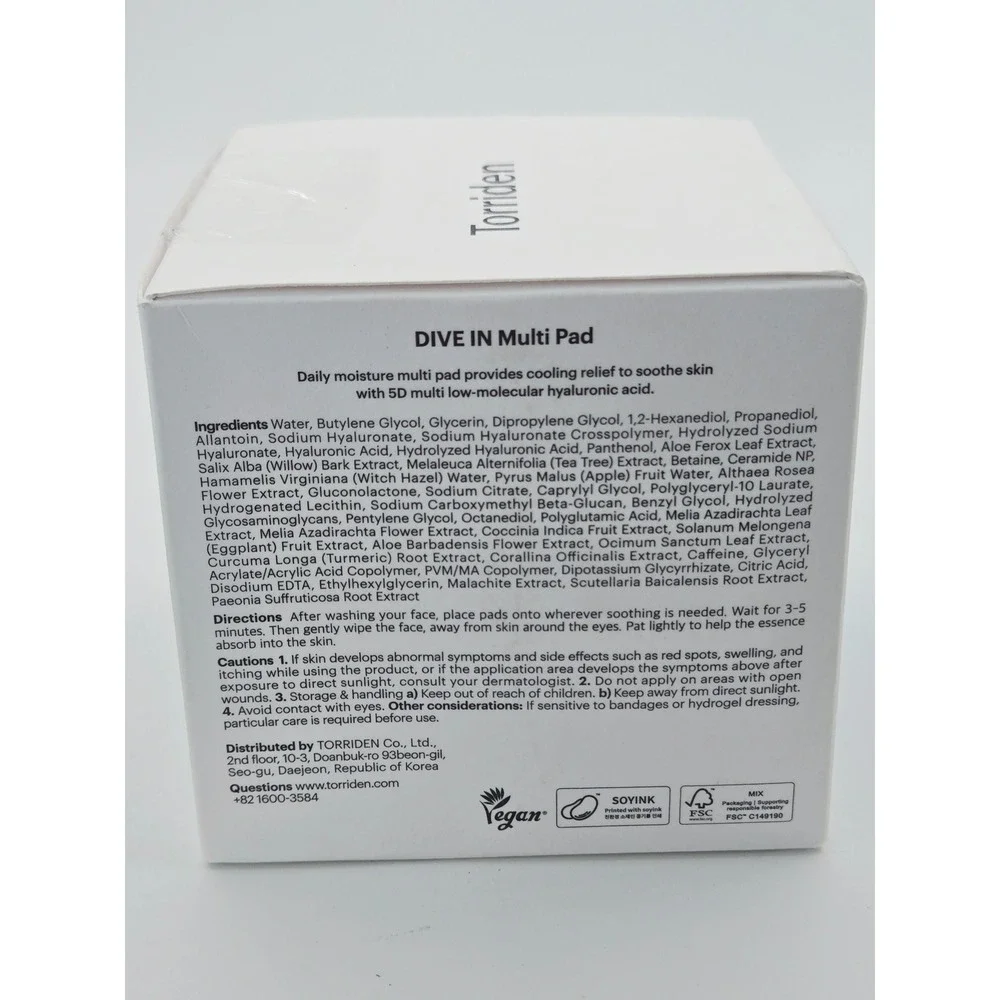 Torriden DIVE IN Multi Pad 80 Sheets Hyaluronic Acid Hydrating K-Beauty 5.41oz